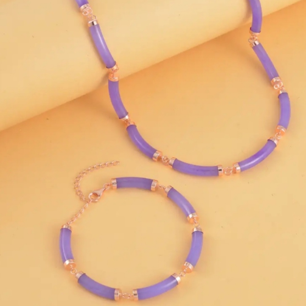 Purple Jade Necklace and Bracelet Set